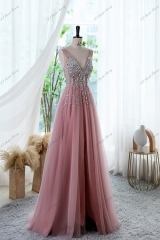Gorgeous Tulle A-line Prom Gown With Crystal beading V-back