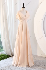 A-line Bridesmaid Dress With V-neck And Ruffled Sleeves