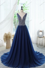 Tulle A-line Prom Gown With Crystal And Moonstone Beading Bodice And V-back