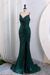 Sequin Mermaid Prom Dress With Spaghetti Straps And High Split