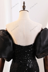 Beading Straight Neckline Party Dress With Detachable Pouf Sleeves