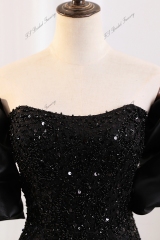 Beading Straight Neckline Party Dress With Detachable Pouf Sleeves