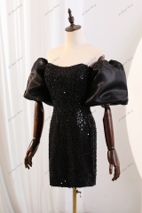 Beading Straight Neckline Party Dress With Detachable Pouf Sleeves