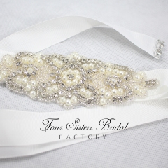 Wholesale Sparkly Rhinestones Pearls Satin Ties Sash