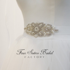 Wholesale Sparkly Rhinestones Pearls Satin Ties Sash