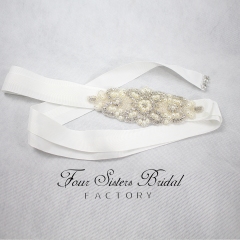Wholesale Sparkly Rhinestones Pearls Satin Ties Sash