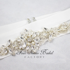 Glistering Rhinestones And Pearls Satin Wedding Sash