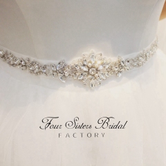 Glistering Rhinestones And Pearls Satin Wedding Sash