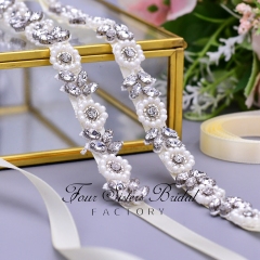 Wholesale Floral Pearls And Moonstones Satin Bridal Belt Wholesale