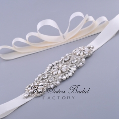 Shiny Silver Crystal Satin Bridal Belt Wholesale