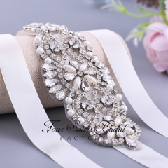 Shiny Silver Crystal Satin Bridal Belt Wholesale