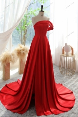 One Shoulder A-line Satin Prom Gown With High Split