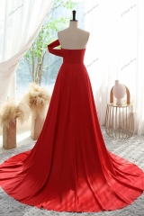 One Shoulder A-line Satin Prom Gown With High Split