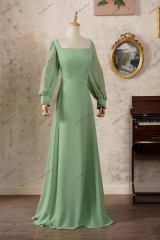 Elegant Long Sleeve Square Neckline Bridesmaid Dress