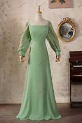 Elegant Long Sleeve Square Neckline Bridesmaid Dress