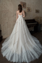 A Line Beading Lace Applique Wedding Dress
