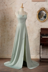 A line Satin Long Tulle Prom Dress