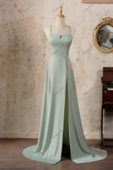 A line Satin Long Tulle Prom Dress