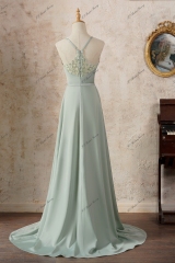 A line Satin Long Tulle Prom Dress