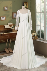 Detached Sleeve Soft A Line Crepe Bridal Gown
