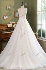 V Neckline A Line Wedding Dress With Beading
