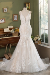 Stunning Floral Lace Appliques Mermaid Wedding Dress