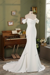 Fitted 3D Flowers Off Shoulder Crepe Bridal Dress