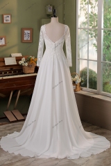 Long Sleeve Beading Lace A Line Chiffon Wedding Dress