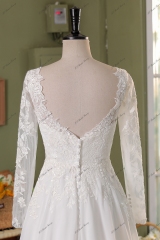 Long Sleeve Beading Lace A Line Chiffon Wedding Dress