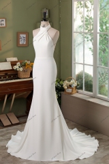 High Neck Crepe Mermaid Bridal Dress