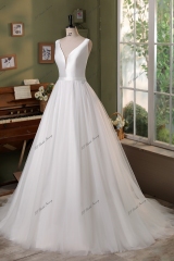 Simple Mikado Tulle Bridal Dress
