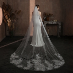 118 Inch Big Flowers Sequin Floral Lace Veil