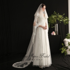 91 Inches Big Flowers Sequin Floral Lace Veil