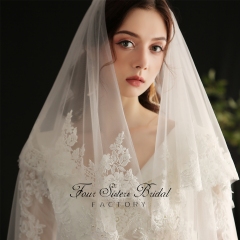 91 Inches Big Flowers Sequin Floral Lace Veil