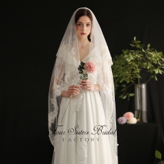 91 Inches Big Flowers Sequin Floral Lace Veil