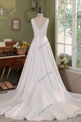 Soft Satin A Line Wedding Gowns With Ruffle Neckline