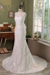 Long Bow Lace Mermaid Wedding Dress