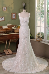 Long Bow Lace Mermaid Wedding Dress