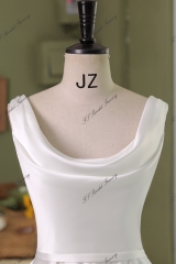 Soft Satin A Line Wedding Gowns With Ruffle Neckline