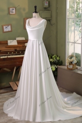 Soft Satin A Line Wedding Gowns With Ruffle Neckline
