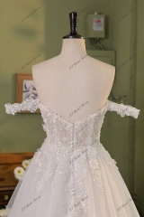 Detached Romantic Tulle Sleeve With Pearls 3D Flowers A Line Wedding Gowns