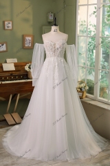 Detached Romantic Tulle Sleeve With Pearls 3D Flowers A Line Wedding Gowns