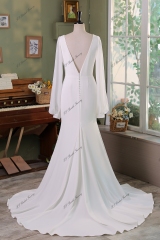 Long Sleeve Simple Crepe Mermaid Bridal Dress