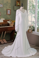 Long Sleeve Simple Crepe Mermaid Bridal Dress