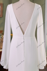 Long Sleeve Simple Crepe Mermaid Bridal Dress