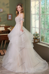 Princess Cut Wedding Dress With Detached Sleeve Sweet Heart Neckline