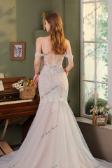 Detached Off Shoulder Straps Glitter Mermaid Wedding Dress