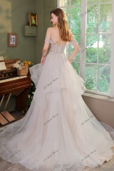 Princess Cut Wedding Dress With Detached Sleeve Sweet Heart Neckline