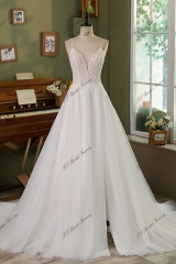 Spaghetti straps A Line Gown Beaded Lace Wedding Dress