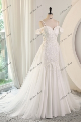 Soft Satin Mermaid Wedding Gowns With Detached Over Skirt